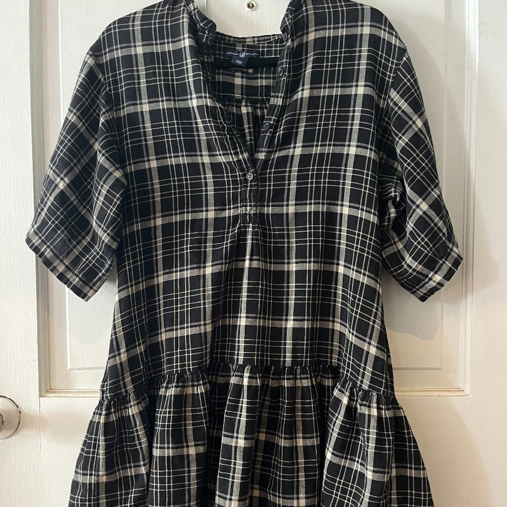 GAP Black & White Plaid Dropwaist Dress - Size M
